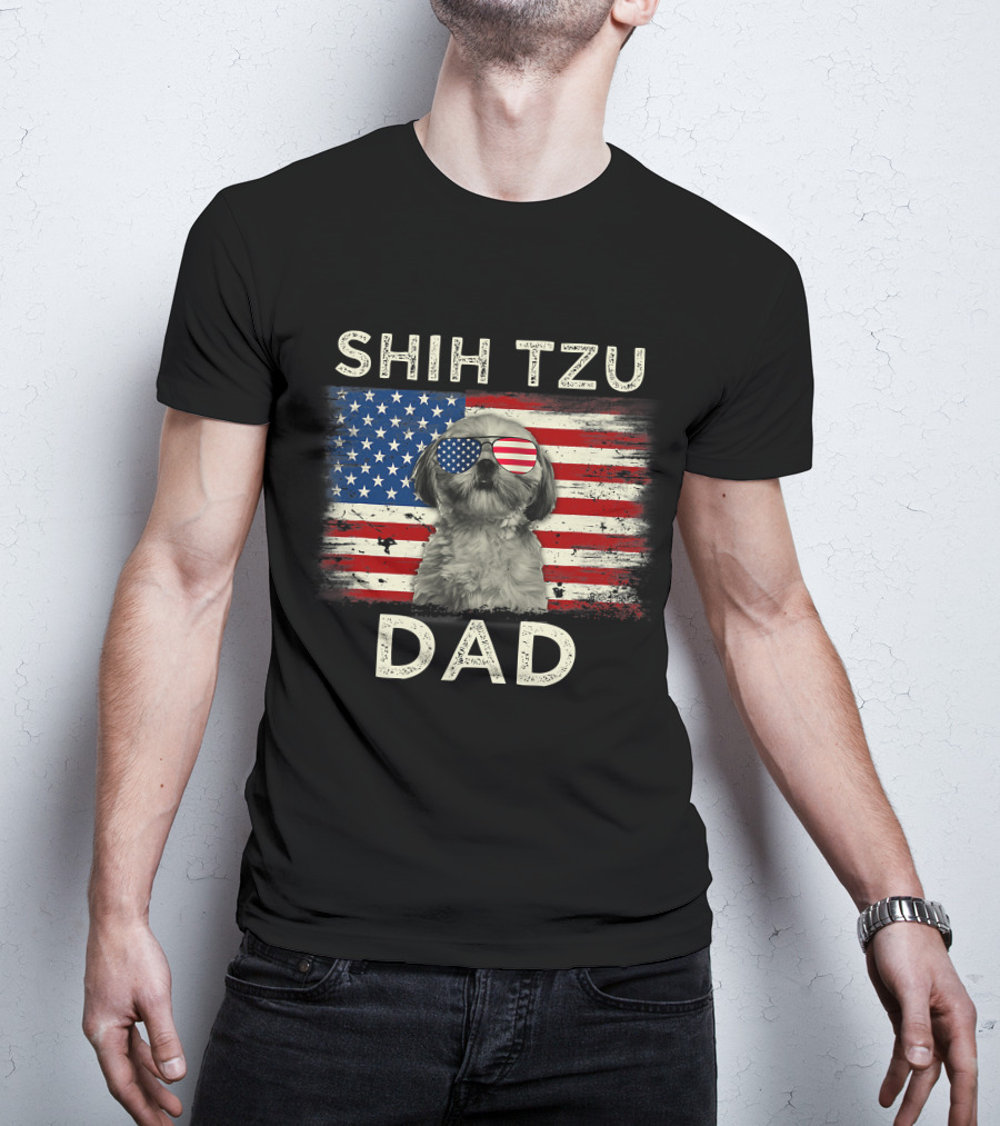 Shih Tzu Dad Ever American Flag Father's Day T-Shirt
