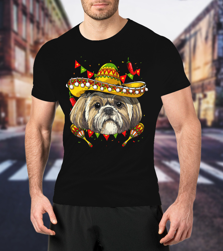 Cinco De Mayo Shih Tzu Sombrero Men Women Kids Festive Dog Maracas Fiesta T-Shirt