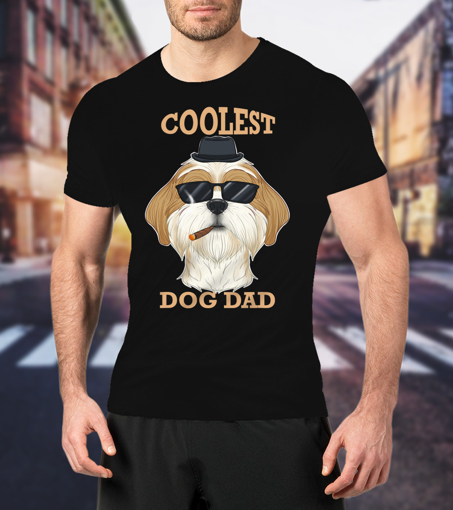 Coolest Dog Dad I Shih Tzu Dad I Shih Tzu With Hat And Sunglasses T-Shirt