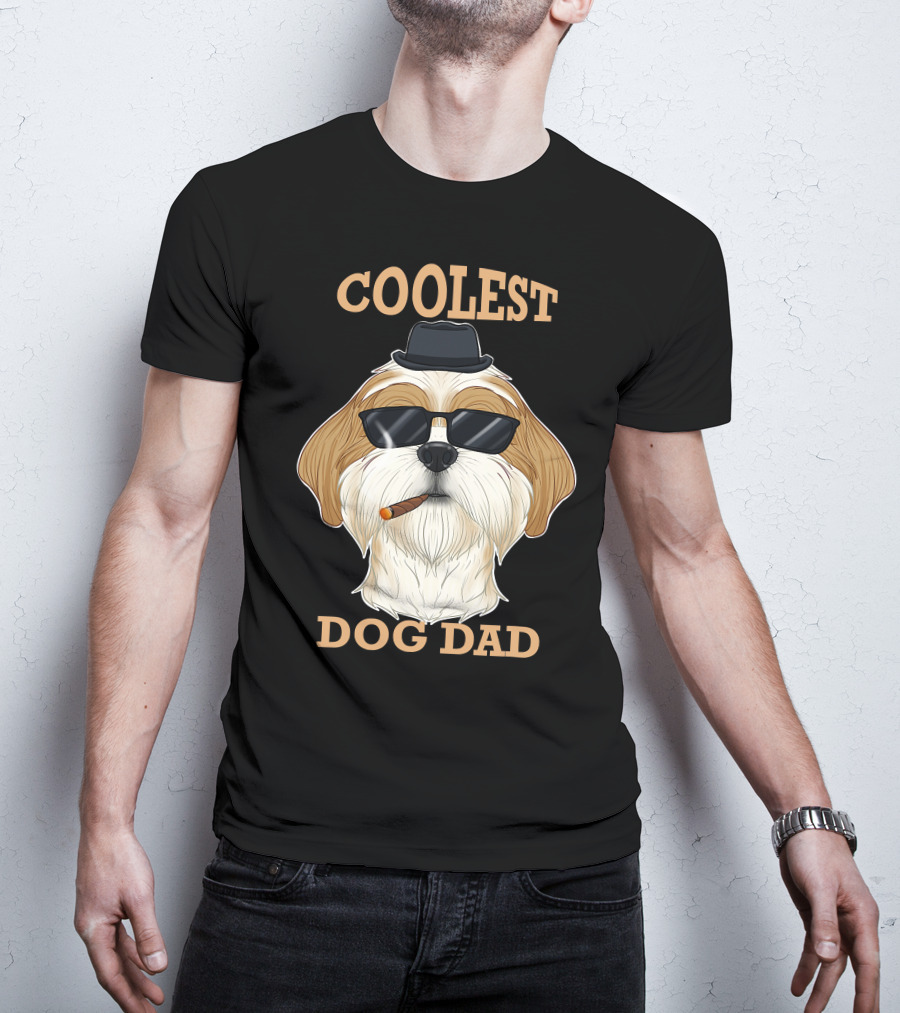 Coolest Dog Dad I Shih Tzu Dad I Shih Tzu With Hat And Sunglasses T-Shirt