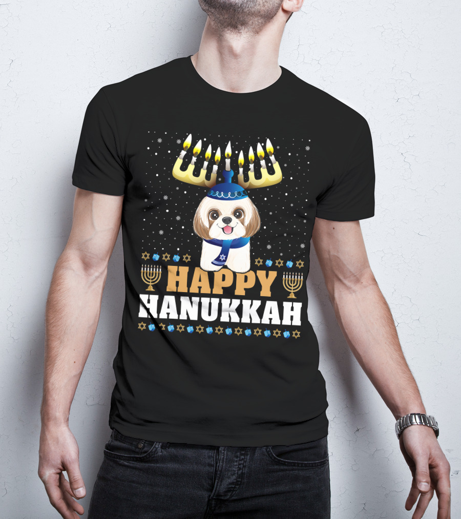 Cute Menorah Chanukah Funny Shih Tzu Happy Hanukkah T-Shirt