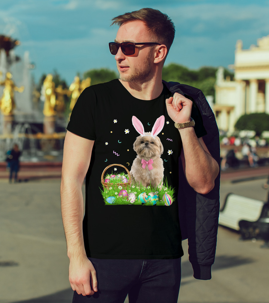 Shih Tzu Easter Day Bunny Ears And Colorful Eggs Easter98 T-Shirt
