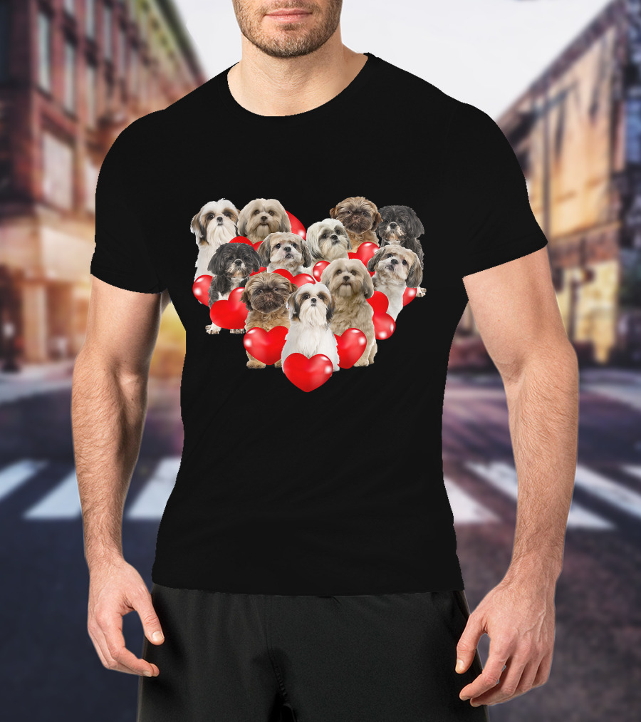 Shih Tzu Heart Puppies Valentine's Day Dog Love T-Shirt
