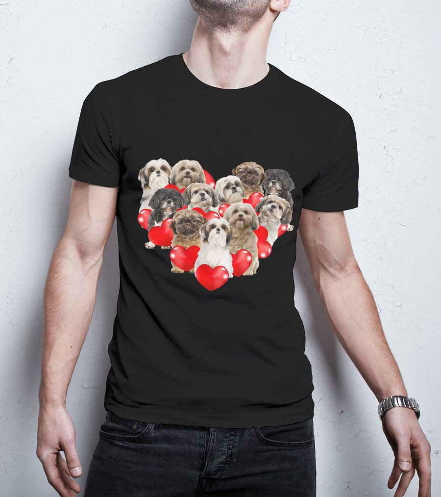 Shih Tzu Heart Puppies Valentine's Day Dog Love T-Shirt