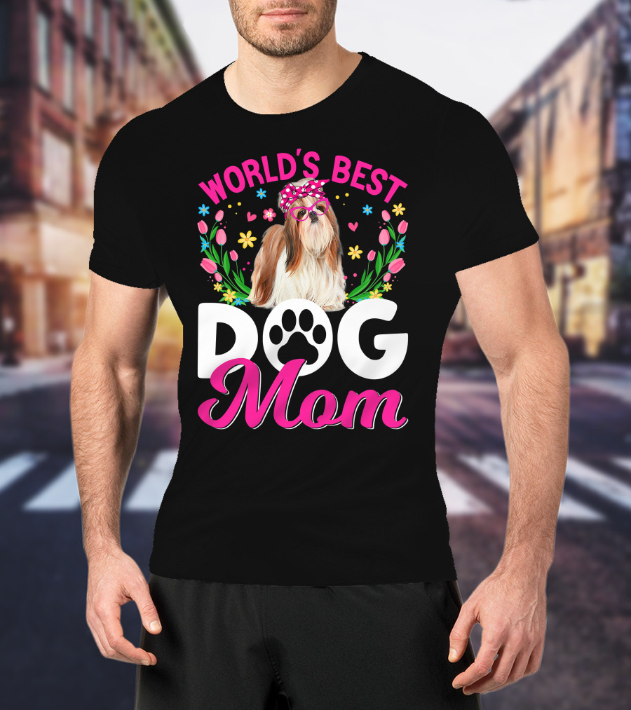World's Best Shih Tzu Dog Mom Floral T-Shirt