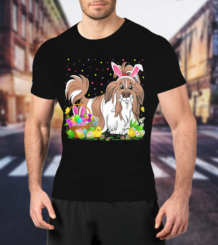 Easter Shih Tzu Dog Bunny Egg Hunting Festive Basket Chicks T-Shirt