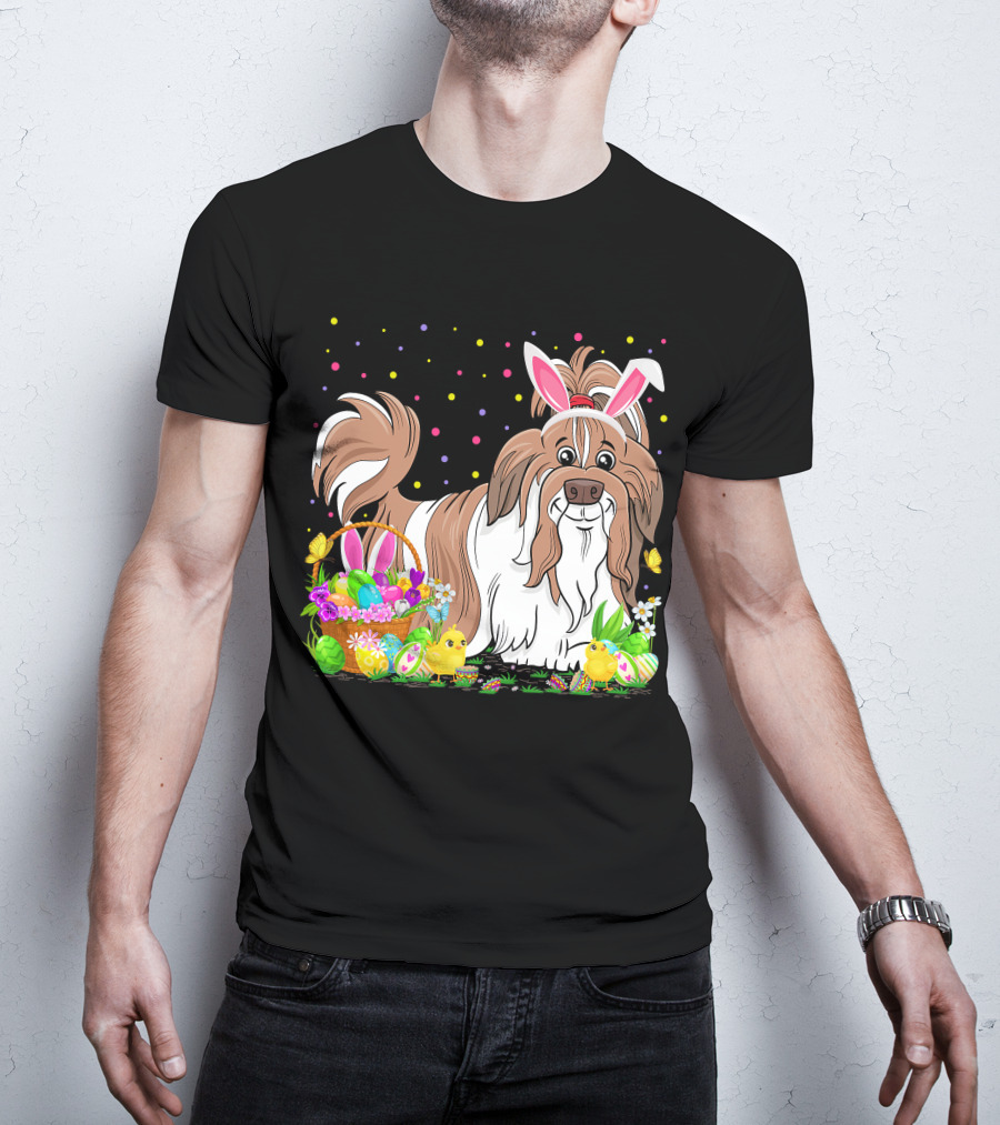 Easter Shih Tzu Dog Bunny Egg Hunting Festive Basket Chicks T-Shirt