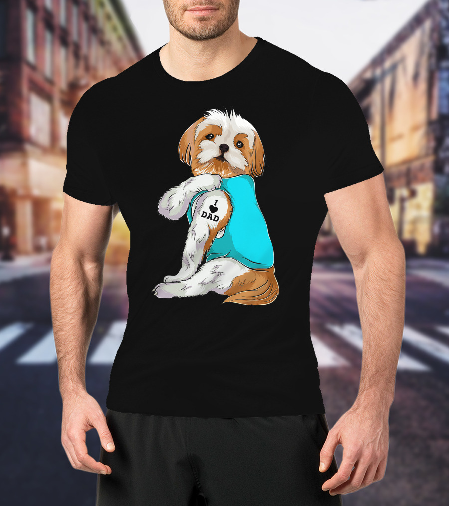 Fun Shih Tzu I Love Dad Tattoo Dog T-Shirt