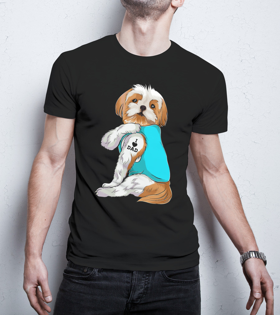 Fun Shih Tzu I Love Dad Tattoo Dog T-Shirt