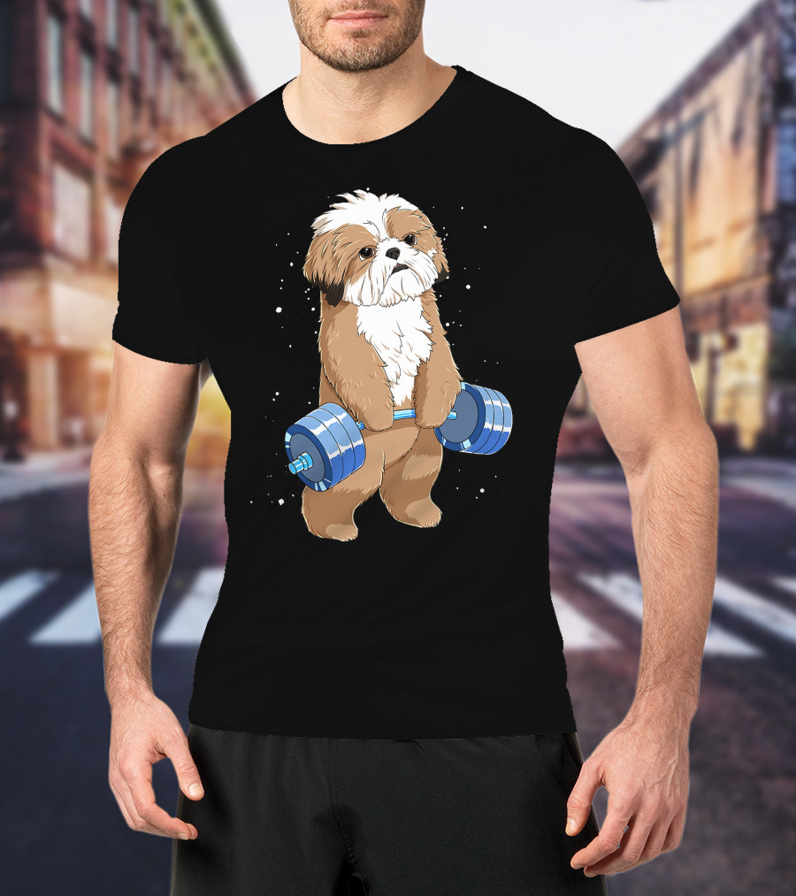 Funny Lifting Shih Tzu Dog Weightlifting T-Shirt