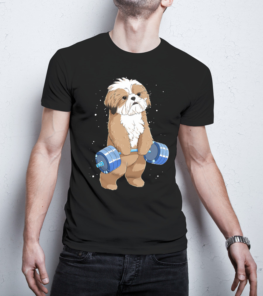 Funny Lifting Shih Tzu Dog Weightlifting T-Shirt