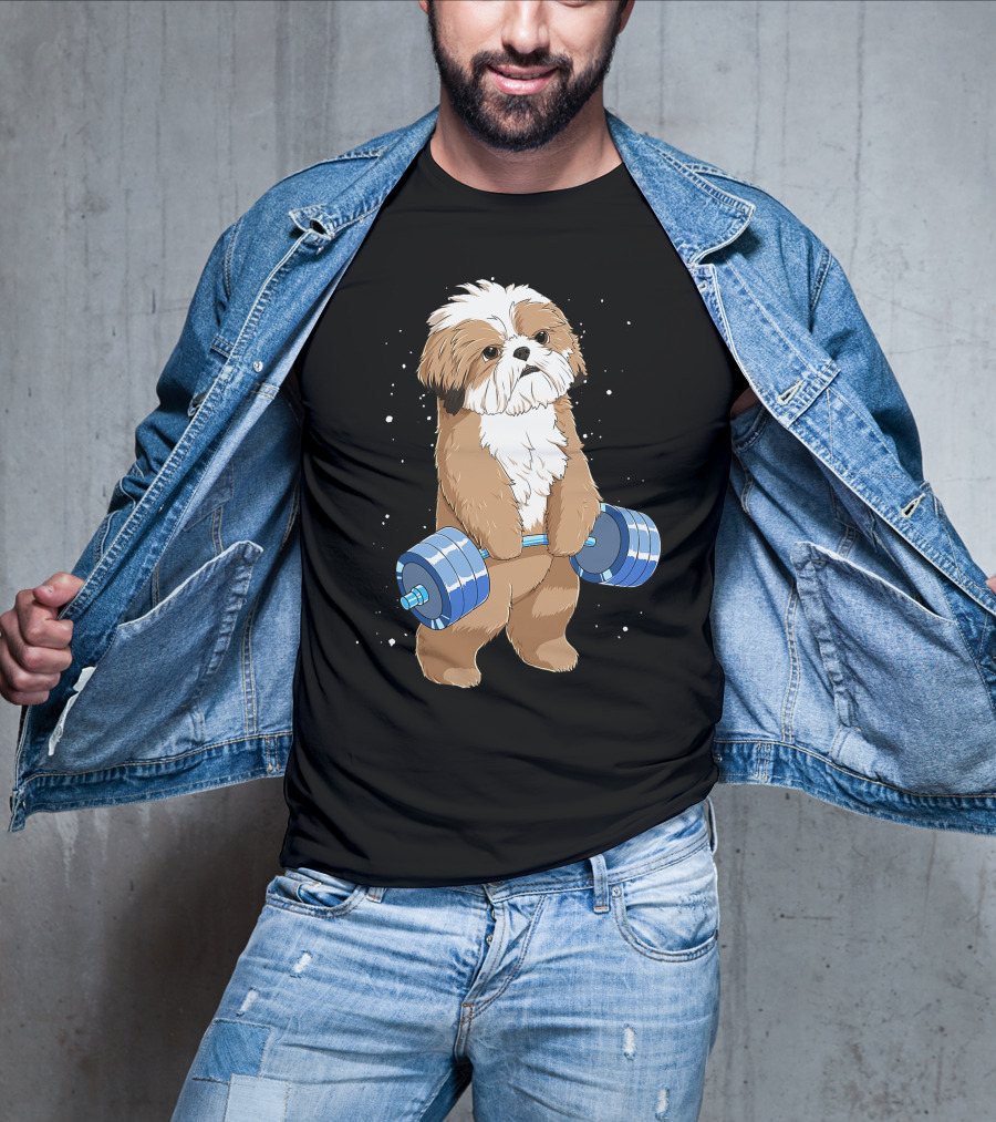 Funny Lifting Shih Tzu Dog Weightlifting T-Shirt