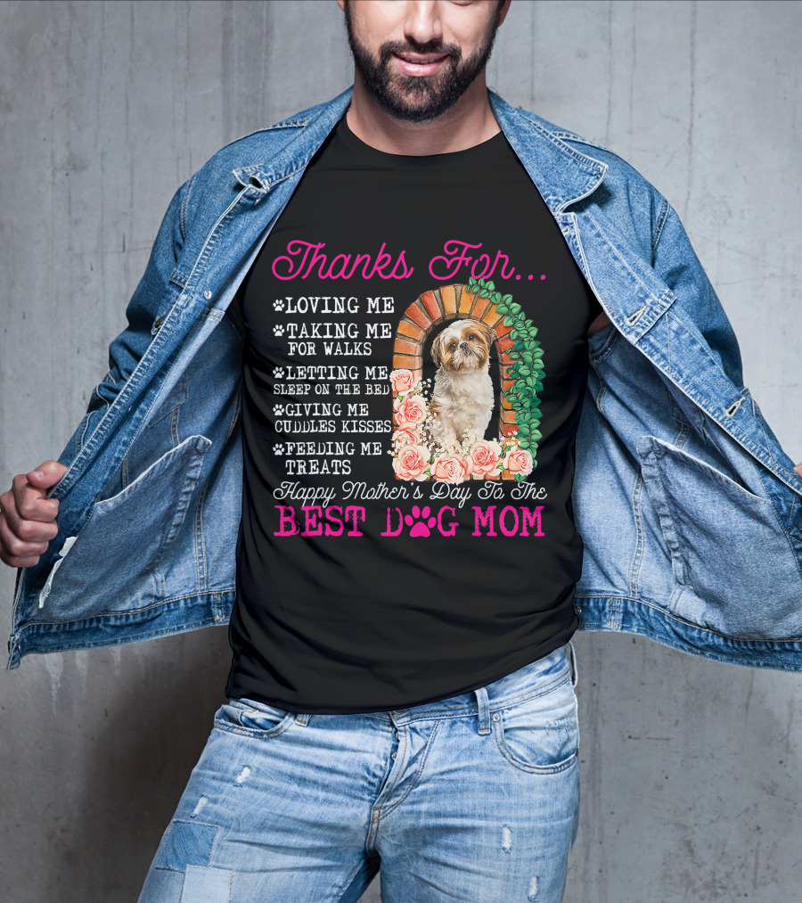 Thanks For Best Dog Mom Cute Shih Tzu Mother's Day T-Shirt