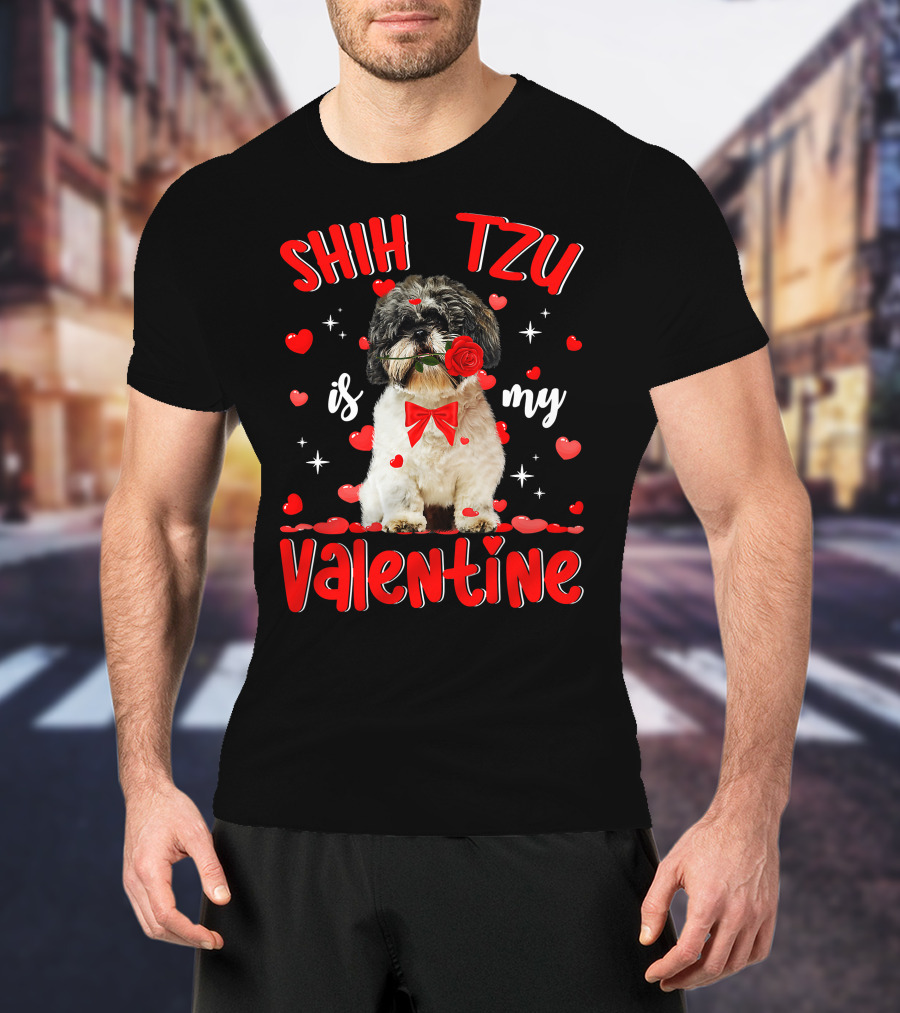 Shih Tzu Valentine Dog Dad Dog Mom T-Shirt
