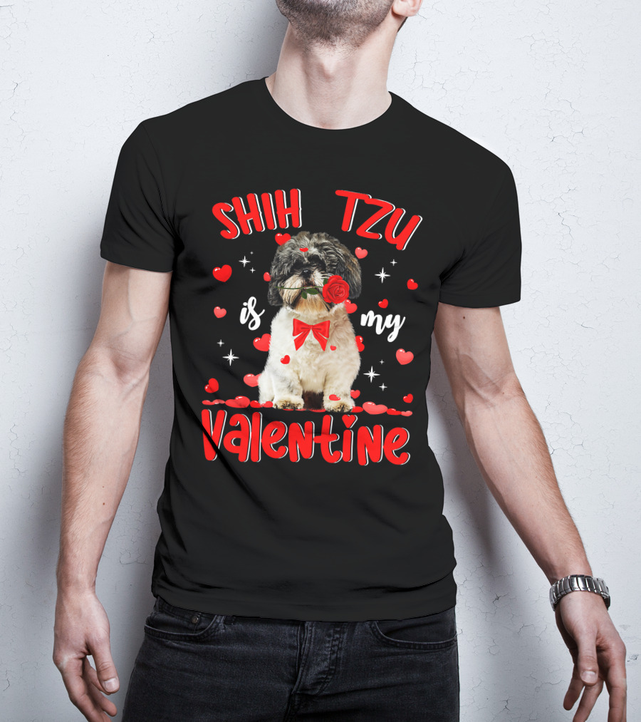 Shih Tzu Valentine Dog Dad Dog Mom T-Shirt