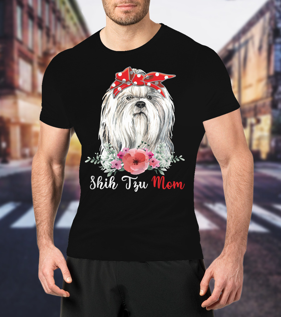 I Shih Tzu Not Funny Shih Tzu Mom Dog Lovers With Red Bow And Flowers T-Shirt