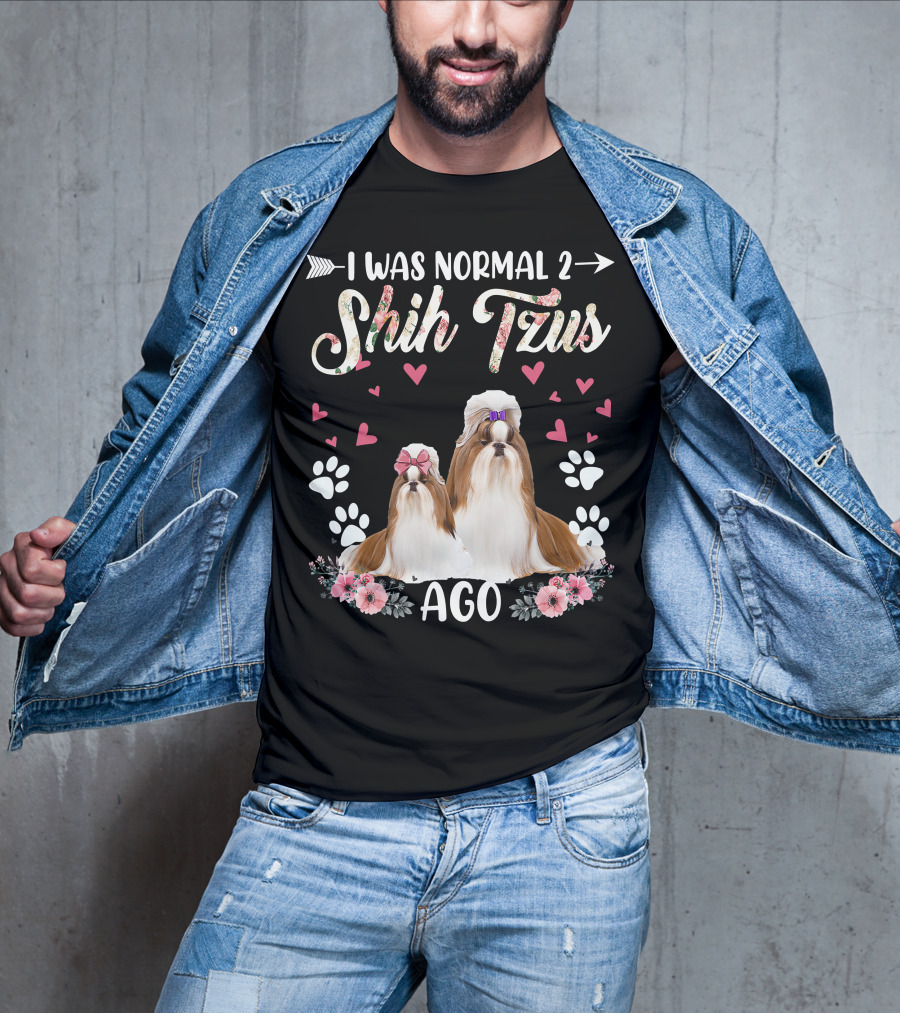 I Was Normal Two Shih Tzus Ago Shih Tzu Floral Hearts T-Shirt