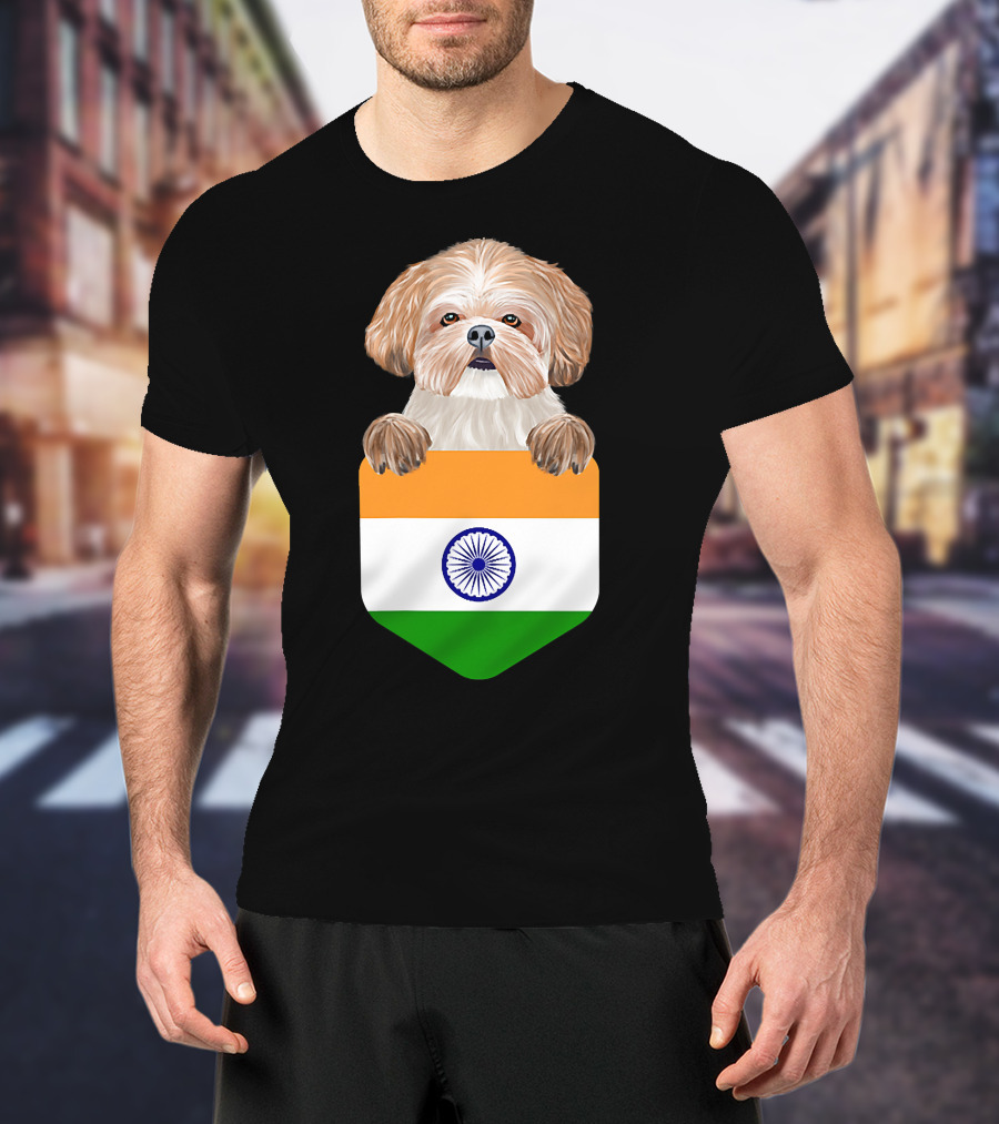 India Flag Shih Tzu Dog Pocket Companion T-Shirt