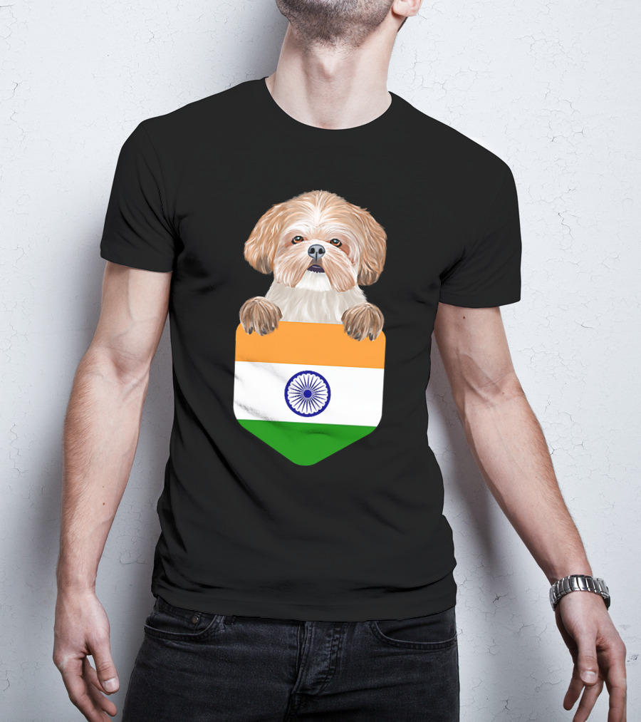 India Flag Shih Tzu Dog Pocket Companion T-Shirt