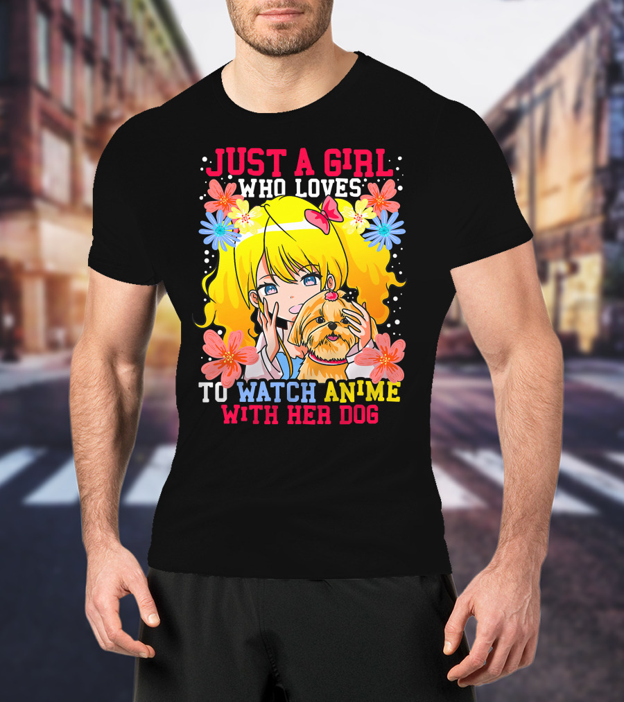 Just A Girl Watch Anime With Her Dog Shih Tzu Pup Manga T-Shirt