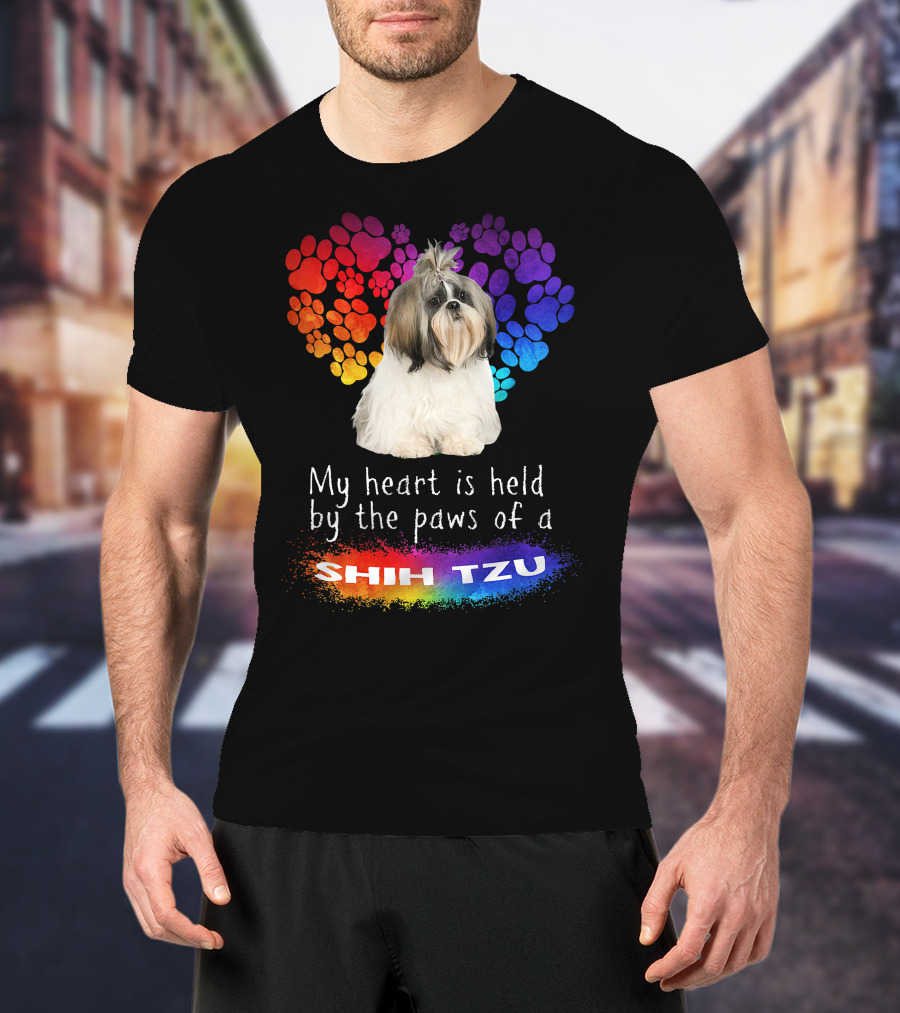 My Heart Is Held By The Paws Of A Shih Tzu Rainbow Paws T-Shirt