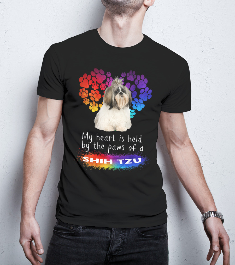 My Heart Is Held By The Paws Of A Shih Tzu Rainbow Paws T-Shirt
