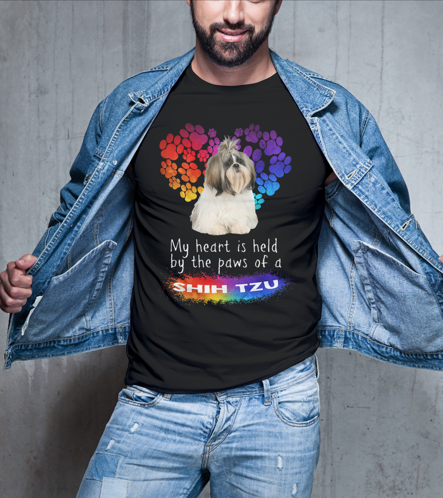 My Heart Is Held By The Paws Of A Shih Tzu Rainbow Paws T-Shirt