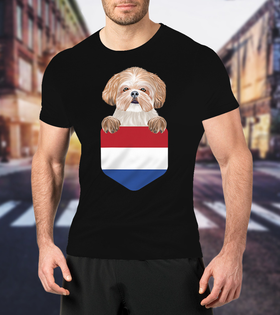 Netherlands Flag Pocket Shih Tzu Dog T-Shirt