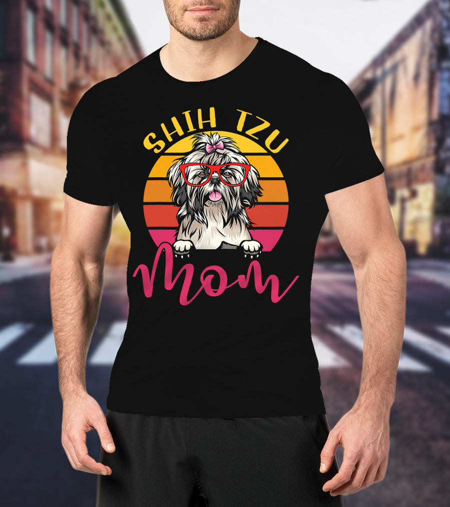 Shih Tzu Mom Retro Vintage Funny Dog Mama Mothers T-Shirt