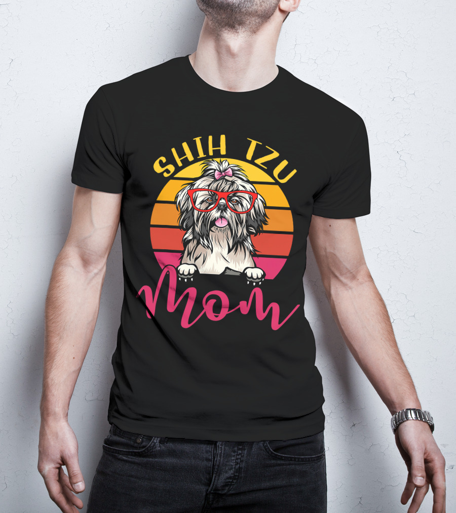 Shih Tzu Mom Retro Vintage Funny Dog Mama Mothers T-Shirt
