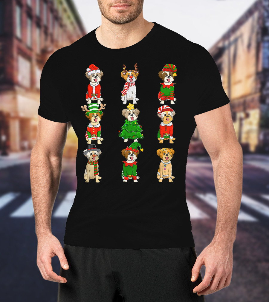 Santa Shih Tzu Christmas Tree Lights Elf Reindeer Santa Shih Tzu Reindeer Elf T-Shirt