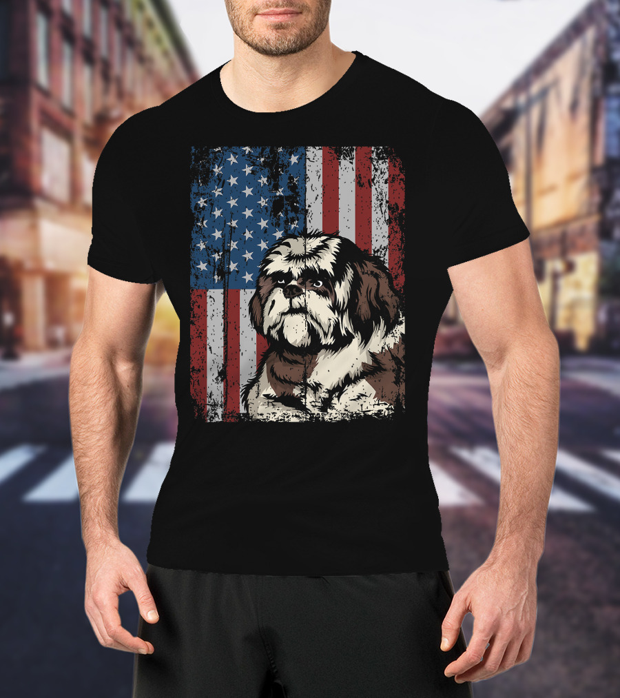Shih Tzu American Flag Patriotic Owner T-Shirt