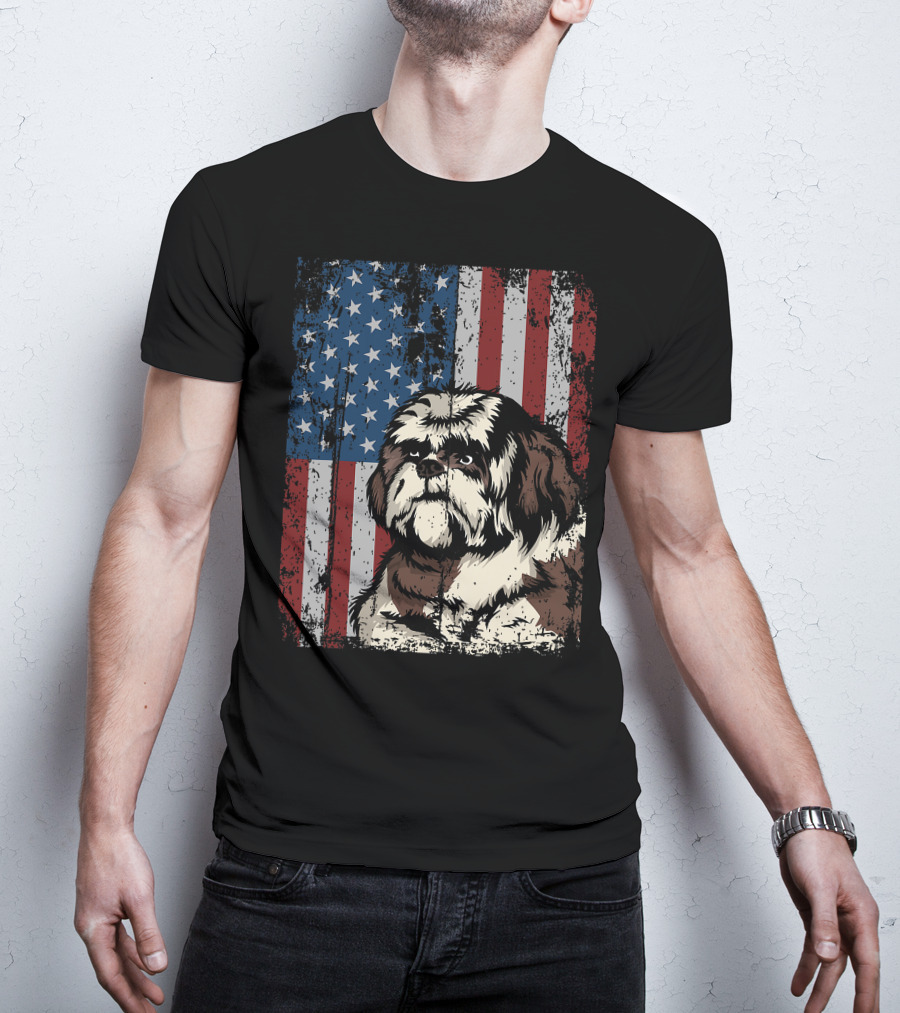 Shih Tzu American Flag Patriotic Owner T-Shirt