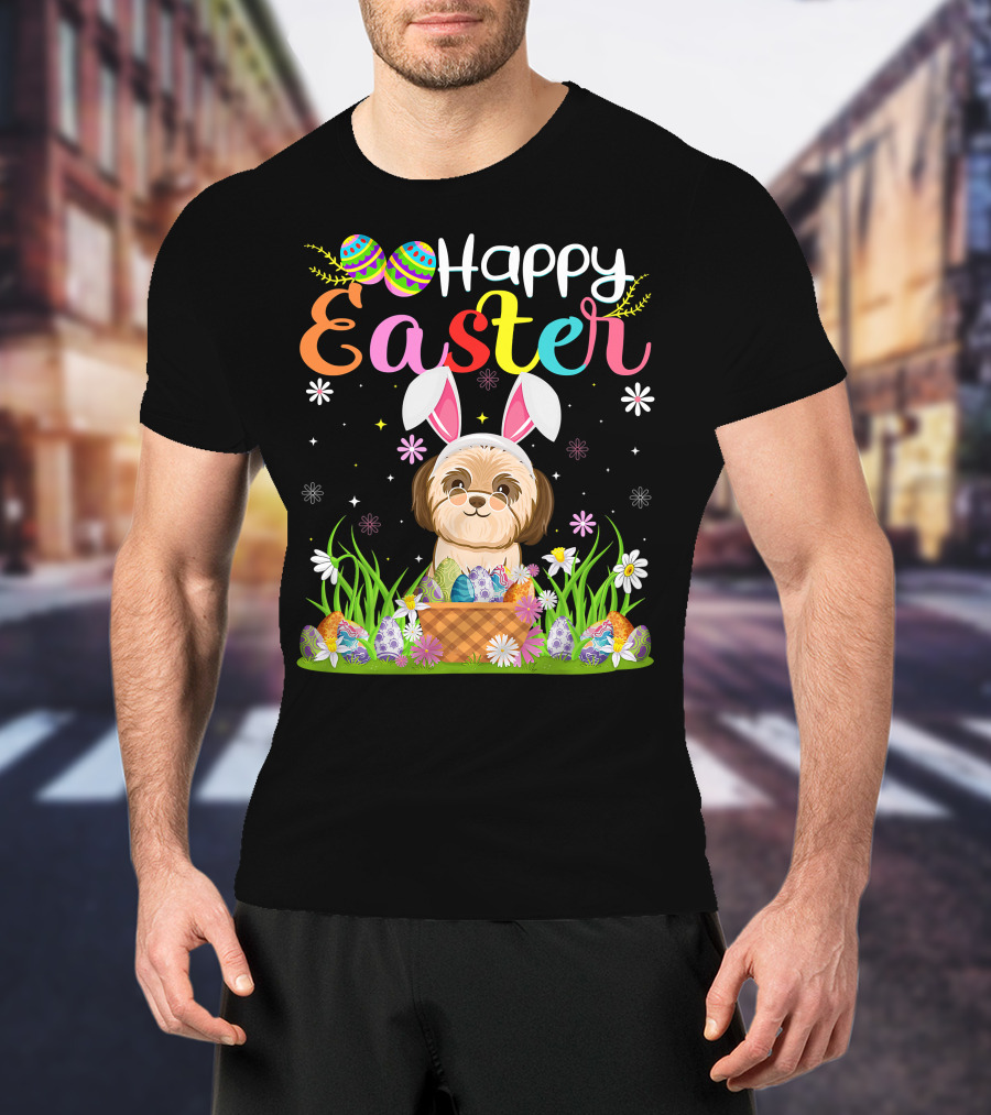 Happy Easter Shih Tzu Dog Bunny Egg Hunting Funny Shih Tzu T-Shirt