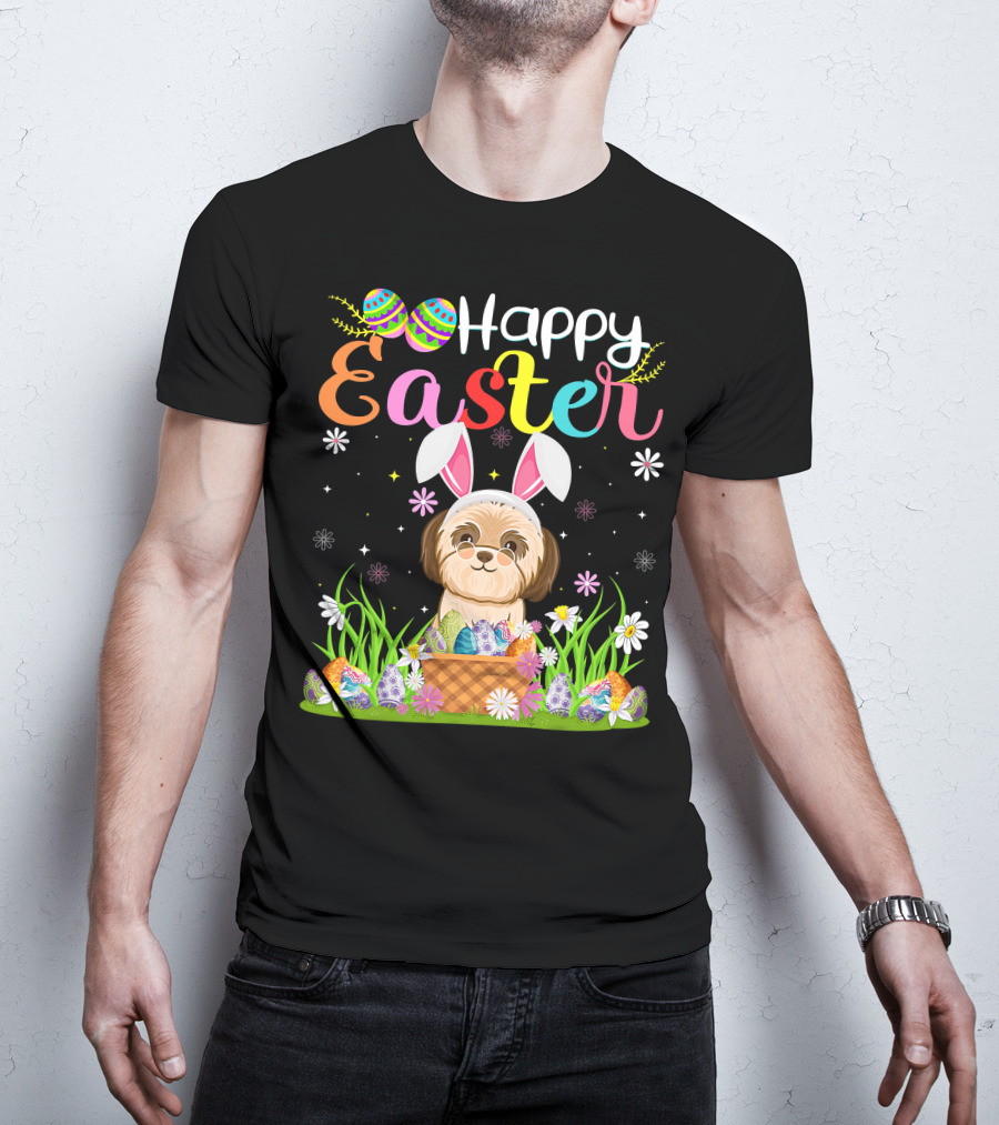 Happy Easter Shih Tzu Dog Bunny Egg Hunting Funny Shih Tzu T-Shirt