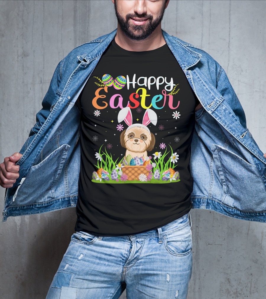Happy Easter Shih Tzu Dog Bunny Egg Hunting Funny Shih Tzu T-Shirt