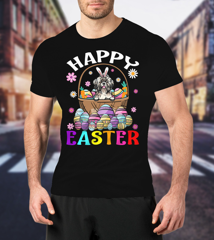 Shih Tzu Easter Bunny Dog With Colorful Eggs And Basket T-Shirt