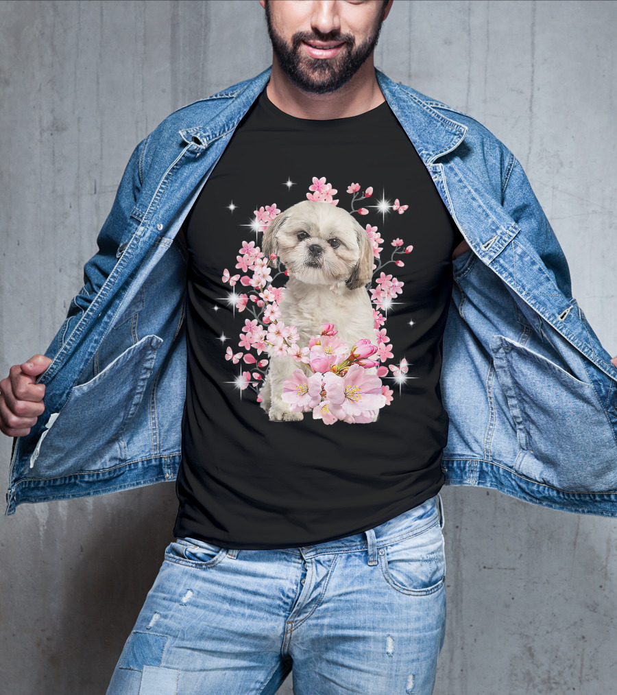 Shih Tzu Dog Sakura Japanese Cherry Blossom T-Shirt