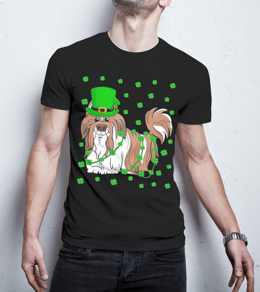 Shih Tzu Dog Lover St. Patrick's Day Leprechaun Hat And Clover T-Shirt