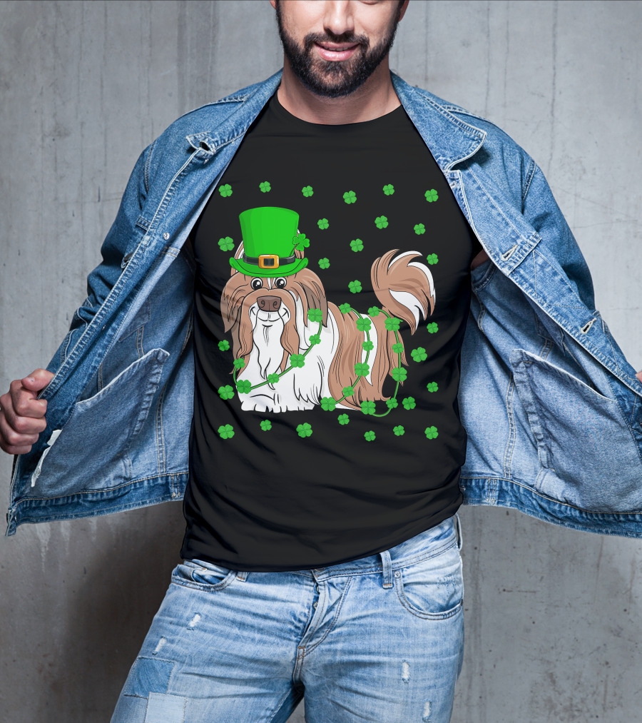 Shih Tzu Dog Lover St. Patrick's Day Leprechaun Hat And Clover T-Shirt