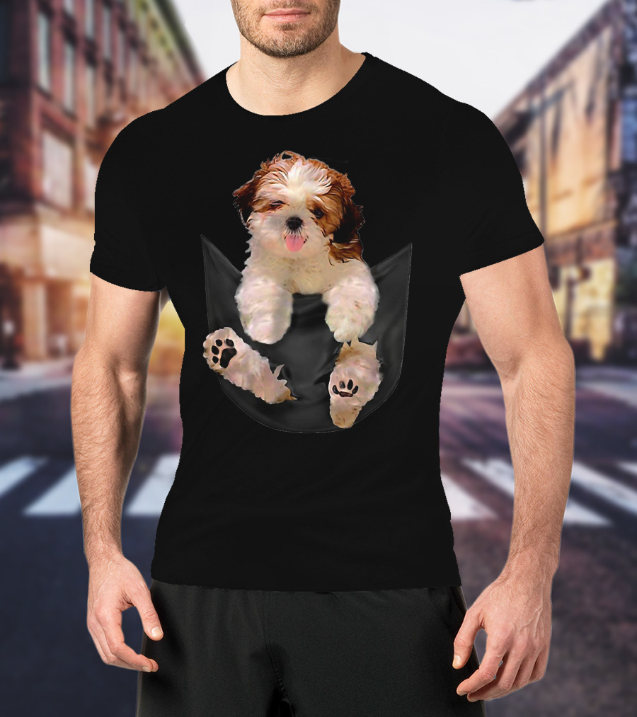 Shih Tzu Dog Pocket Ripper Lover Puppy In Pocket T-Shirt