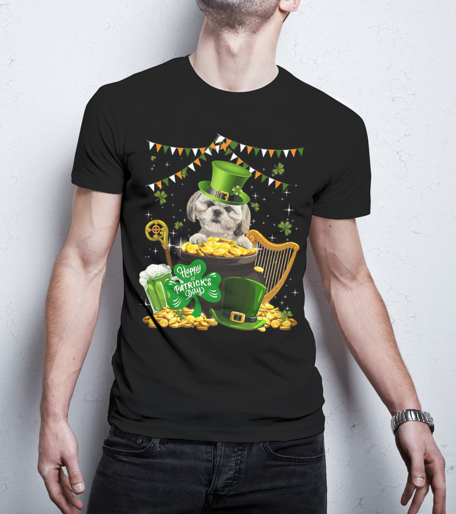 Happy St Patrick's Day Shih Tzu Dogs Lover Funny Irish Shamrock Hat T-Shirt