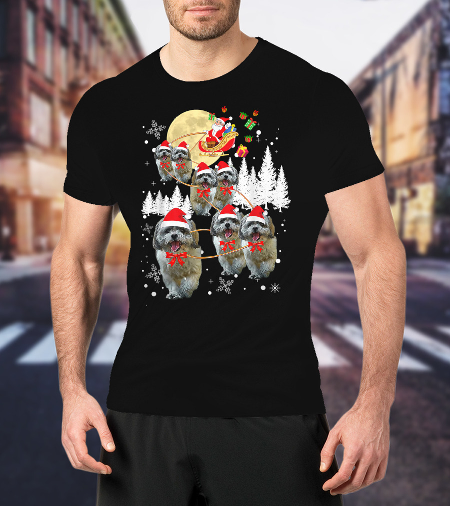 Shih Tzu Christmas Reindeer Moon Santa Dog Fun T-Shirt