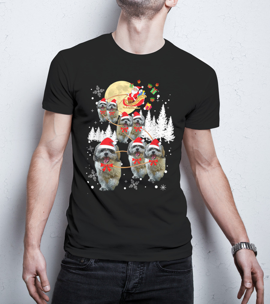 Shih Tzu Christmas Reindeer Moon Santa Dog Fun T-Shirt