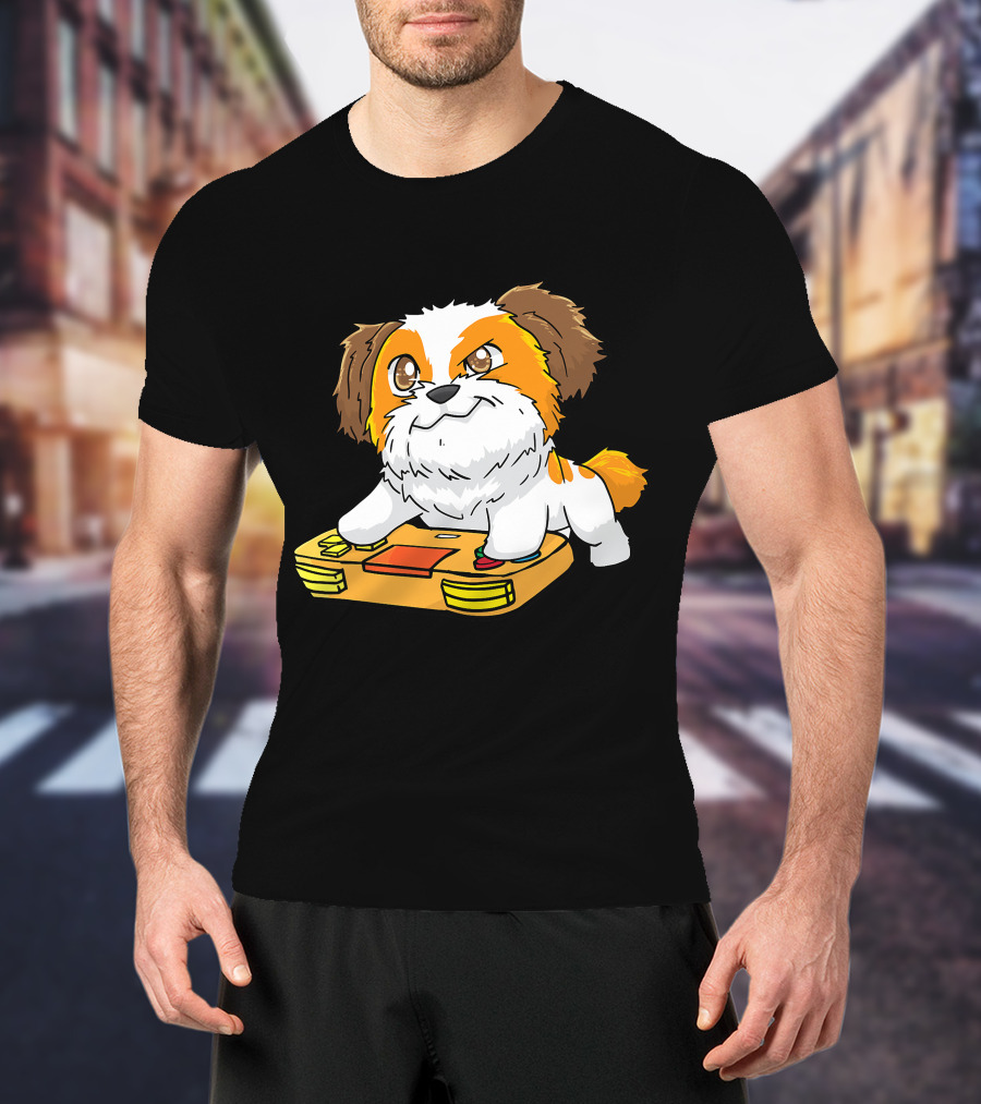 Shih Tzu Kawaii Dog Playing Video Game For Gamers And Dog Lovers T-Shirt