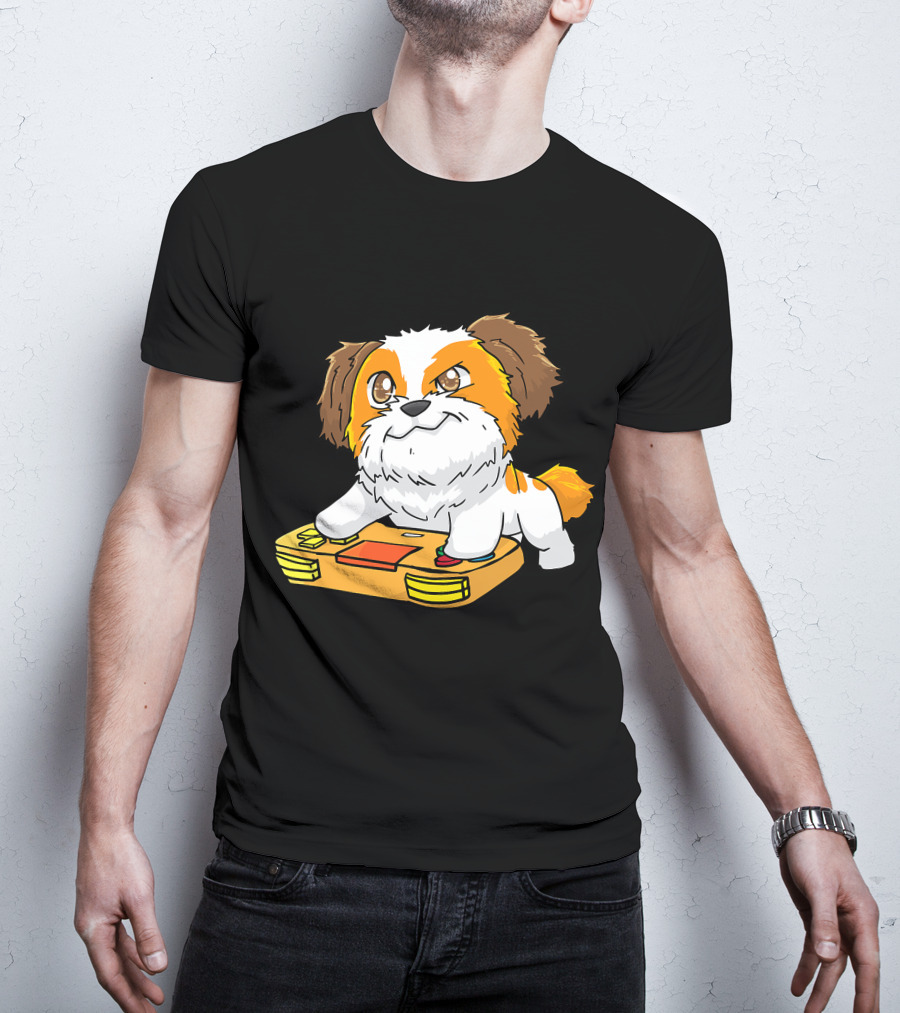 Shih Tzu Kawaii Dog Playing Video Game For Gamers And Dog Lovers T-Shirt