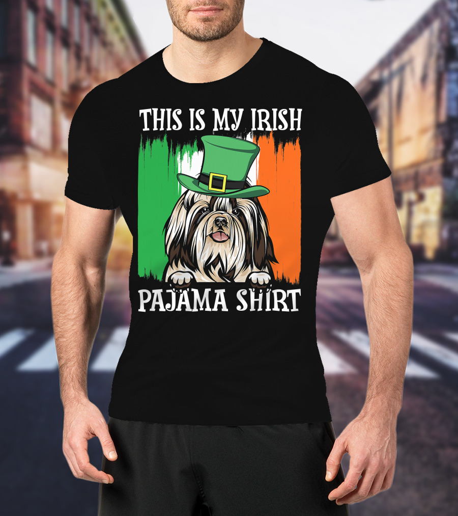 St Patrick's Day Shih Tzu Irish Flag Hat Pajama Vibe T-Shirt