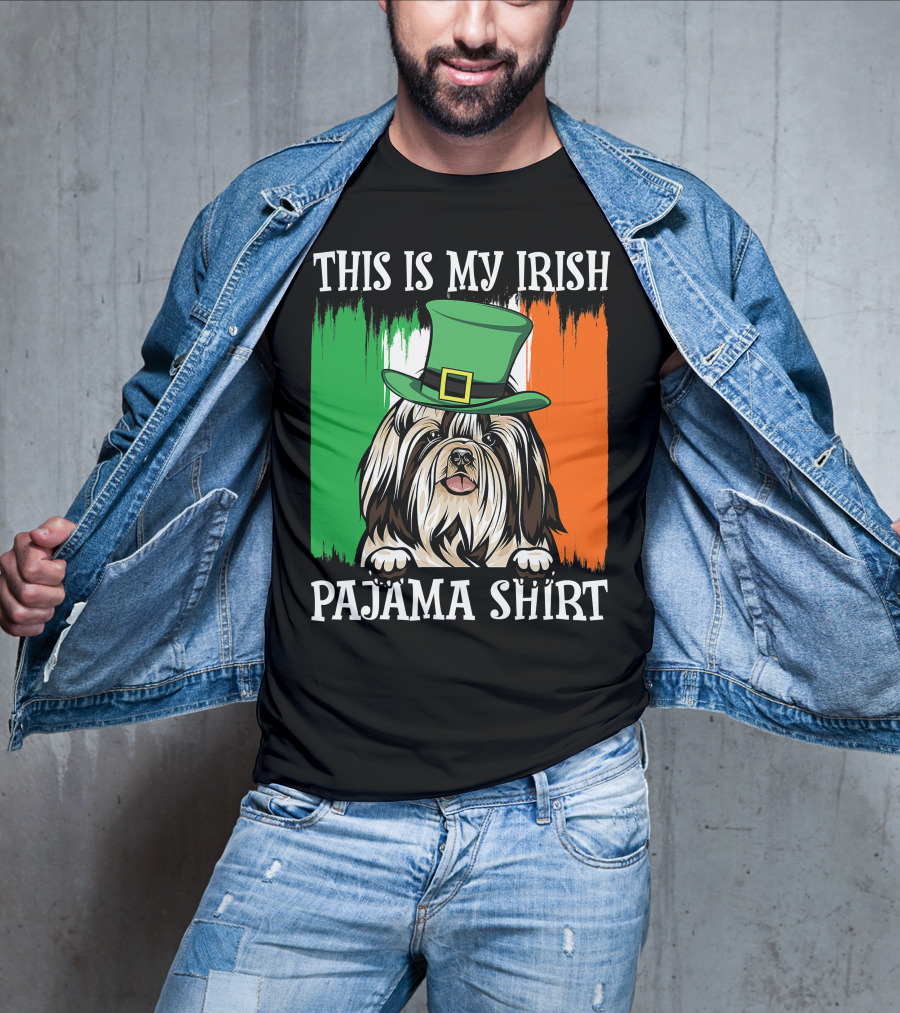 St Patrick's Day Shih Tzu Irish Flag Hat Pajama Vibe T-Shirt