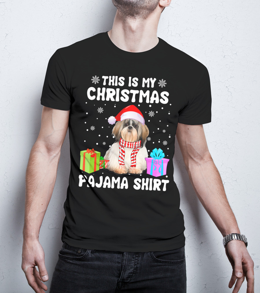 This Is My Christmas Shih Tzu Dog Pajama Puppy Love Santa Hat Presents T-Shirt