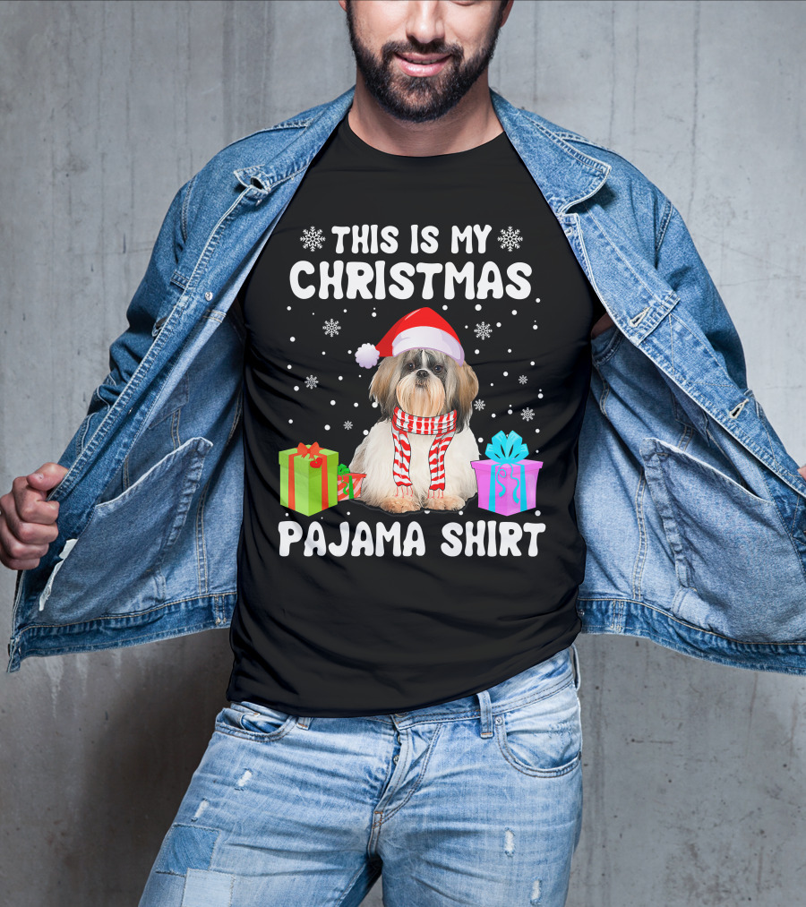 This Is My Christmas Shih Tzu Dog Pajama Puppy Love Santa Hat Presents T-Shirt